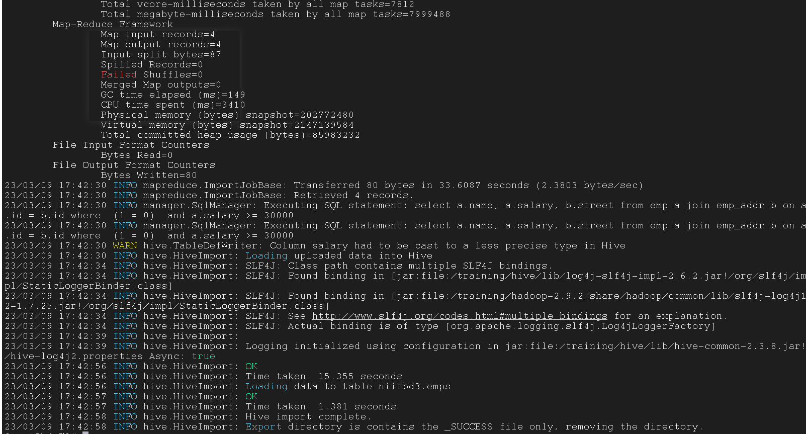 Sqoop 指令执行成功