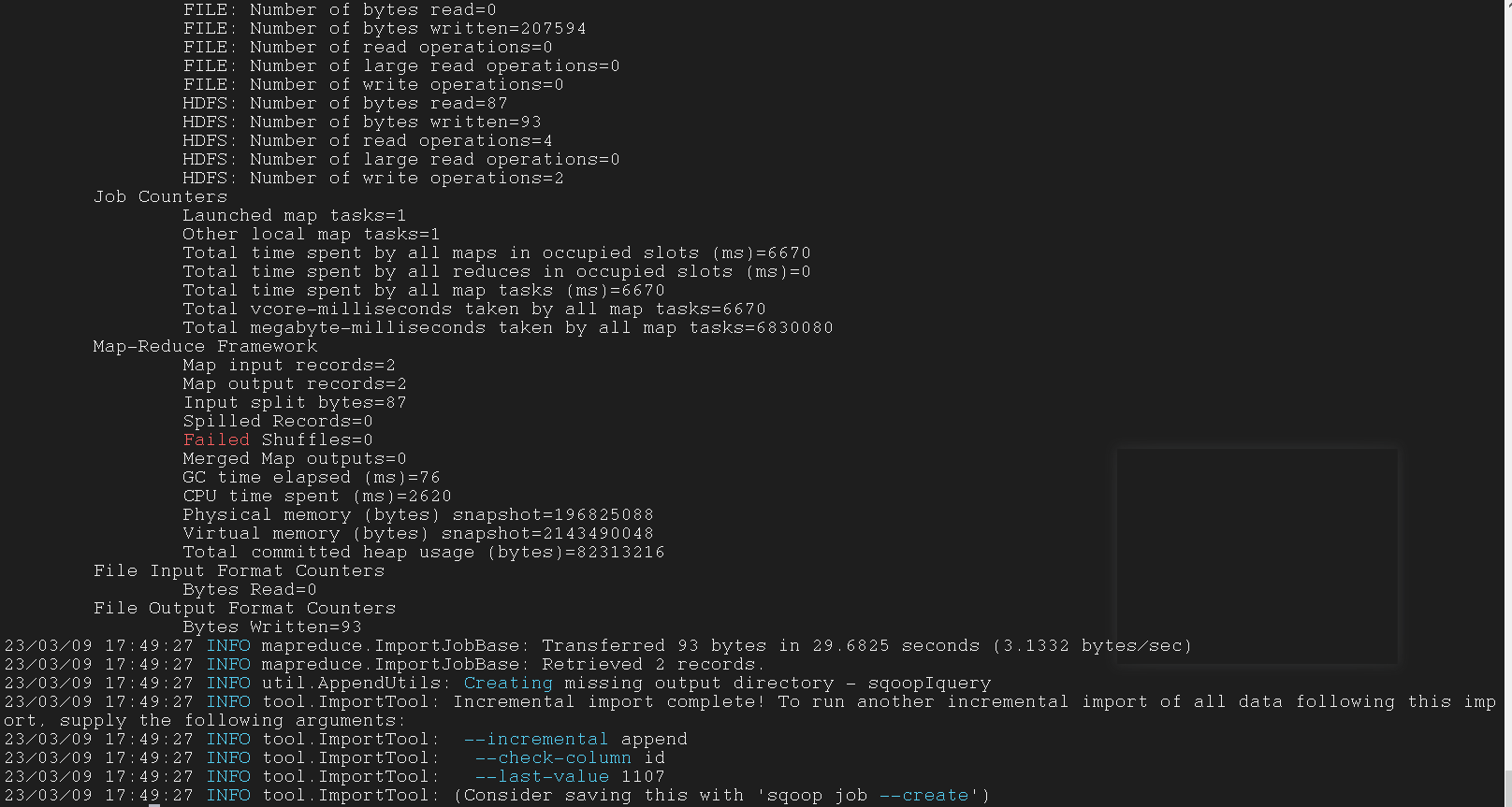 Sqoop 指令执行成功